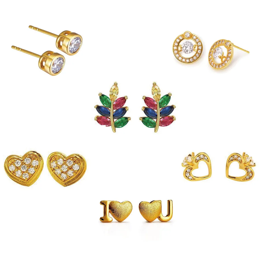 MxGxFam  Clearance Sale 50% OFF Colorful CZ Stud Earrings for Women Pure Gold Color AAA+ Cubic Zirconia