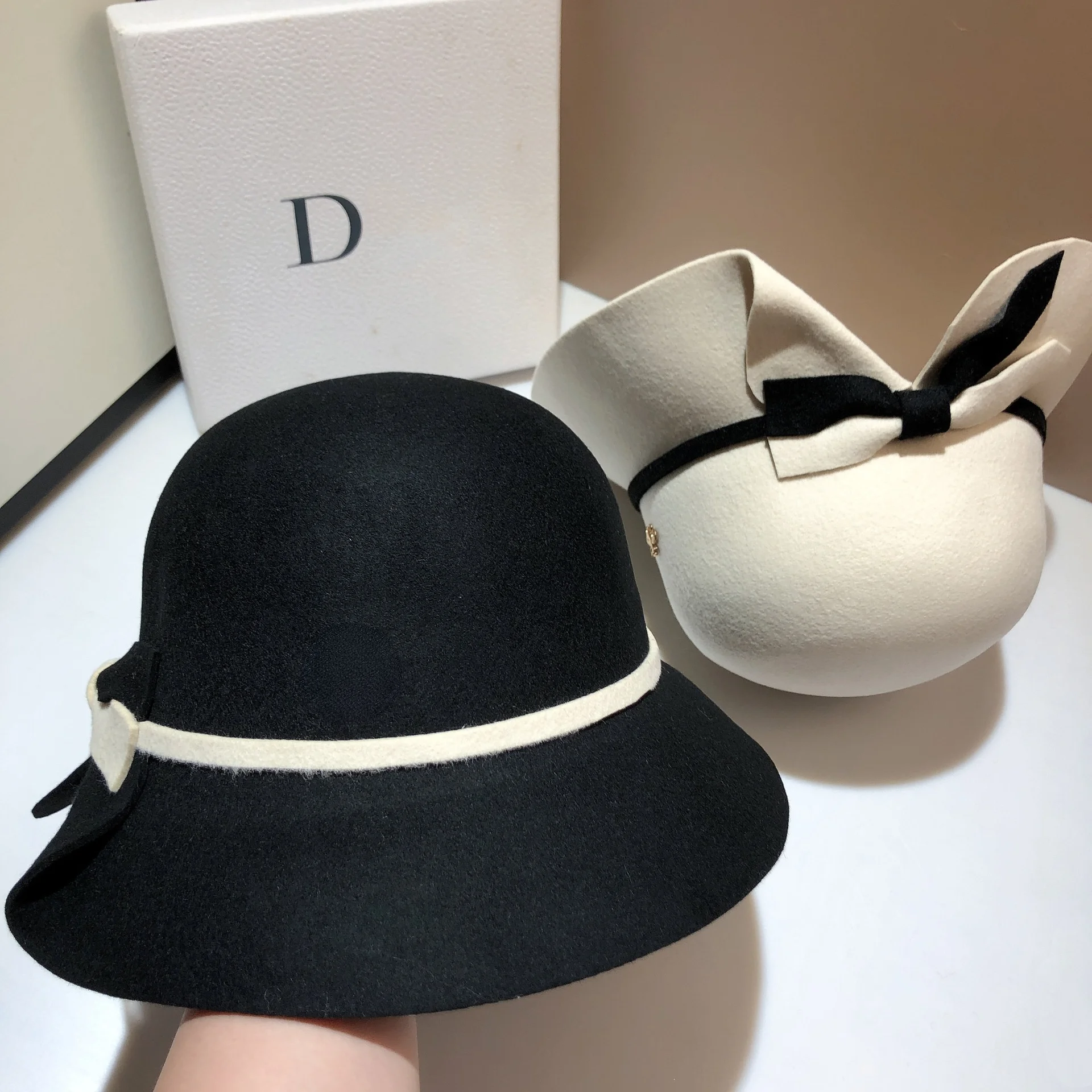 100% Australian double sided pure wool basin hat star Sun Li same style top hat fashion bow after fork fisherman hat