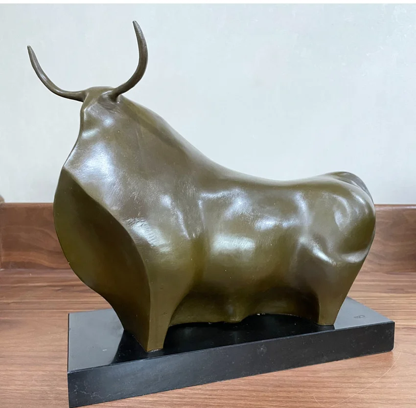Bronze Abstract Bull Statue Animal Sculpture Marble Base Classy Home Decoration Figurine Art Hot Casting