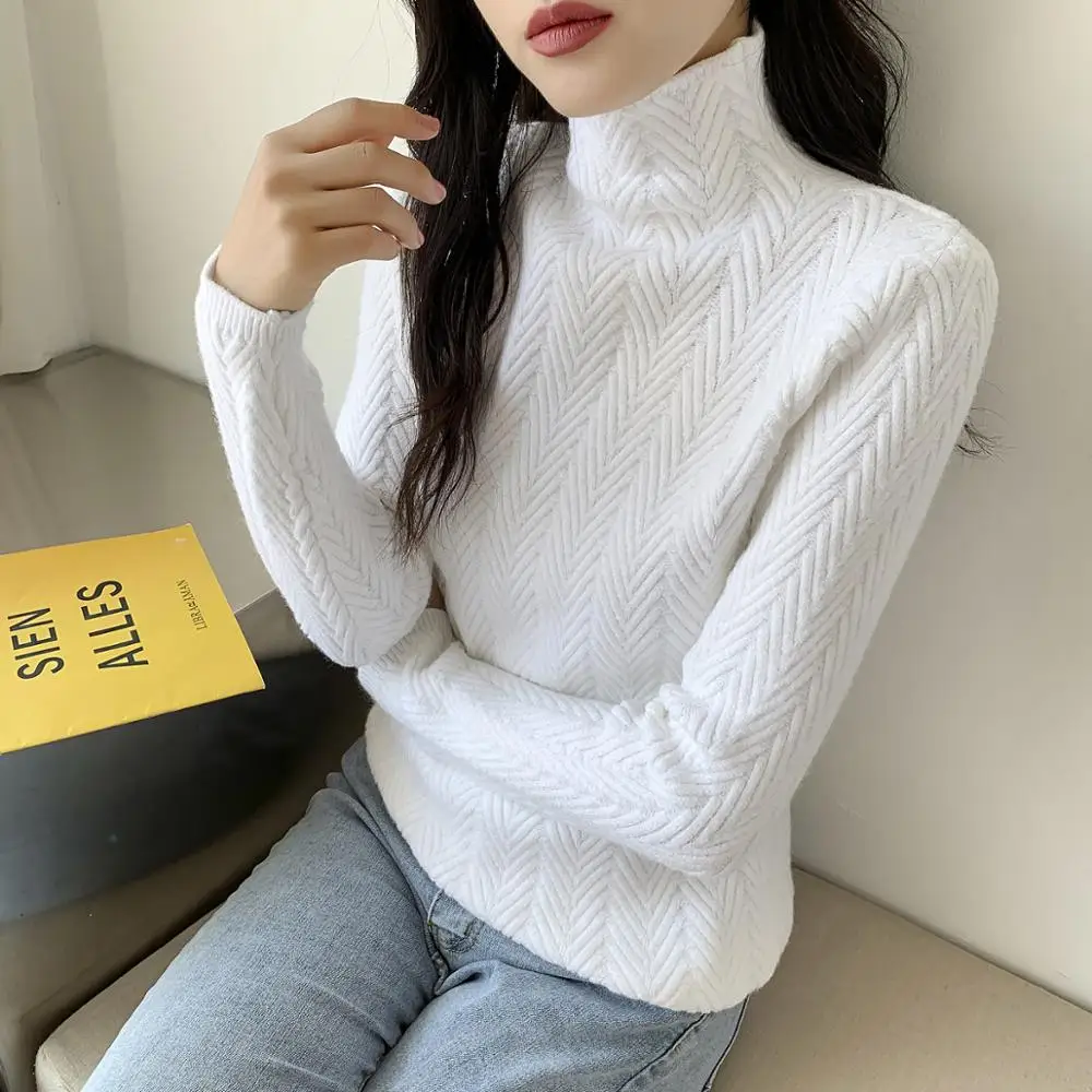 2024 Autumn Winter New High-Neck Cashmere Sweater Ladies Sweater Long Loose Knit Pullover Shirt