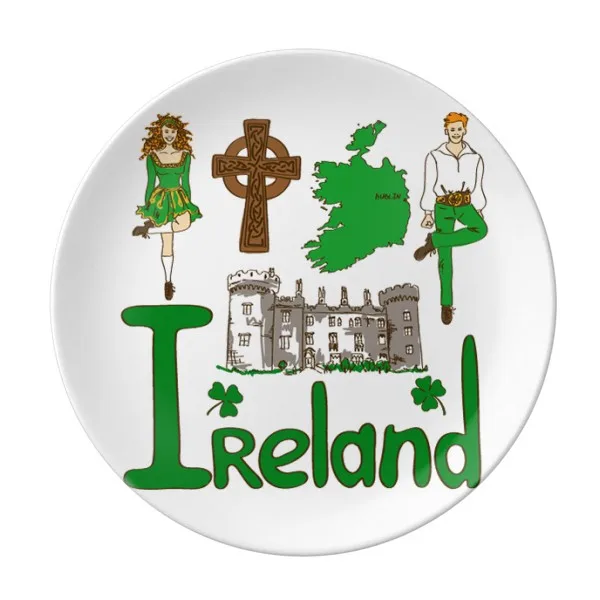 

Ireland National symbol Landmark Pattern Dessert Plate Decorative Porcelain 8 inch Dinner Home