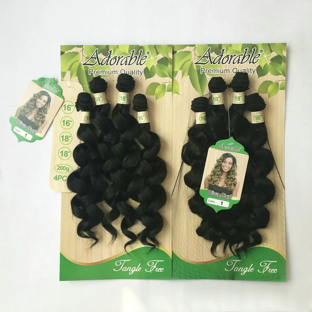 Adorable 4 Bundles Loose Deep Synthetic Diva Curly Hair Extensions,Full Head Packet Hair Weaving 16-18 Inches Diva Curl 4PCS