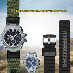 Nylon Canvas Leather Watchband For G-shock Casio GST-B100/S130/S100G/W300G/W330/400G/410 GST-W120L/S120/W130L/S110 Mens Strap