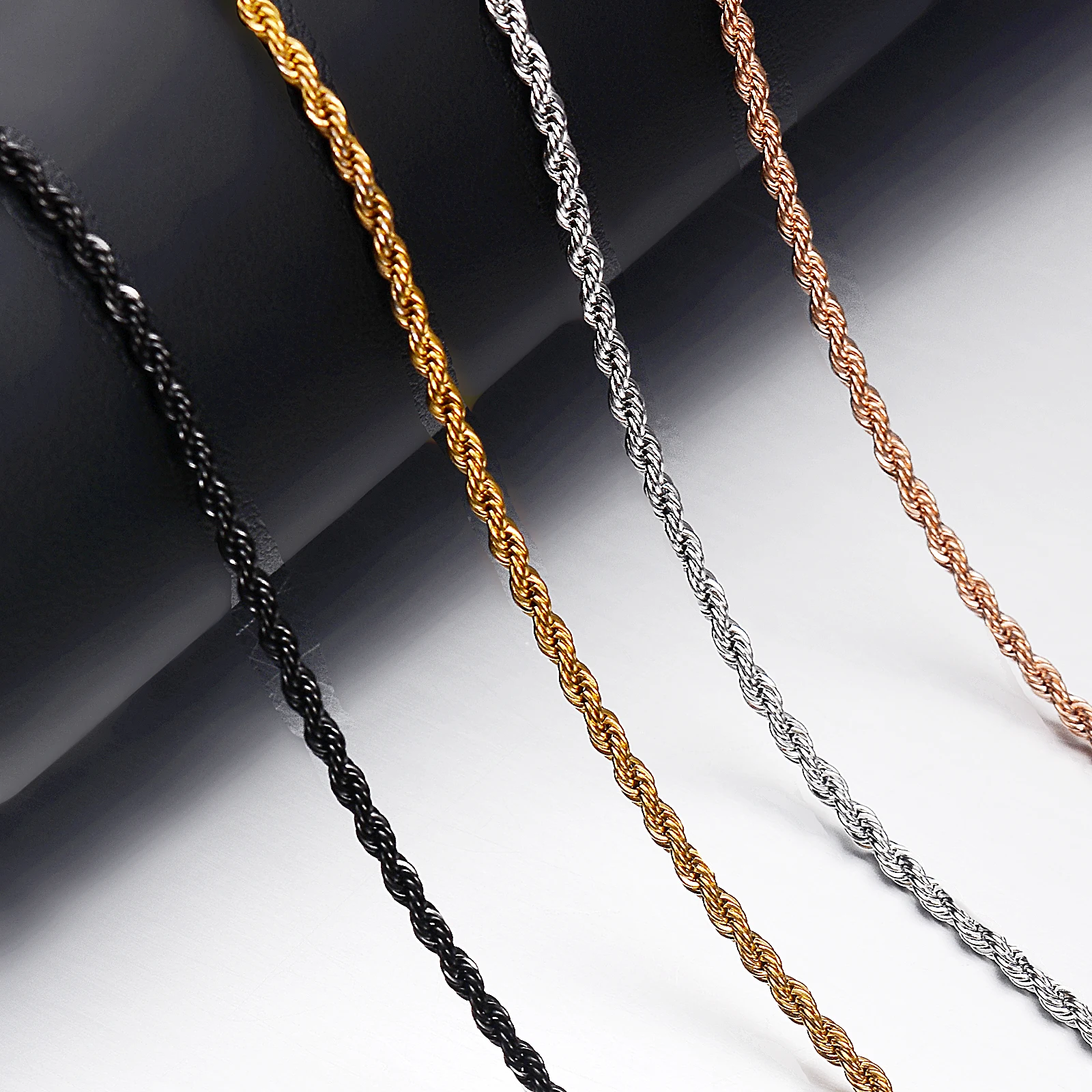 1Pc Width 2/2.5/3/4mm Rope Chain For Women Men Necklace 316L Stainless Steel Twisted Chain Necklace Jewelry