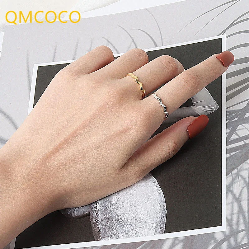 QMCOCO Silver Color Geometric Irregular Pattern Thin Ring For Women Fashion Cool Smooth Simple Adjustable Ring Jewelry Gift