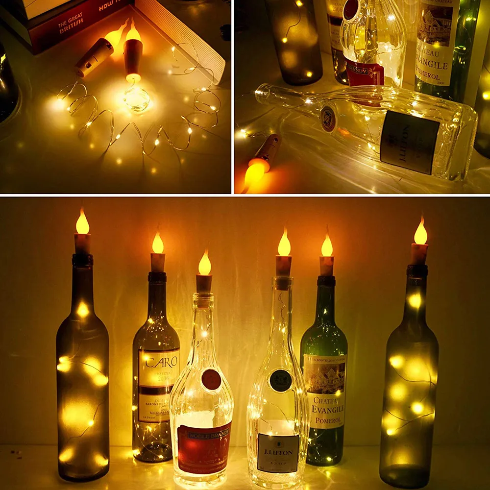 10PCS 2M 20 Leds Flameless Candle Wine Bottle Cork LED String Lights Christmas Copper Wire Lighting for Party Wedding Deco