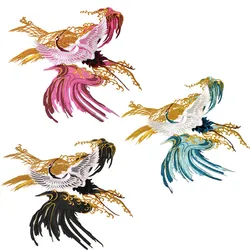 Red-Crowned Crane Bird Chinese Style Clothing Patches Embroidery Applique DIY Sew-On Decor Stickers for Clothes