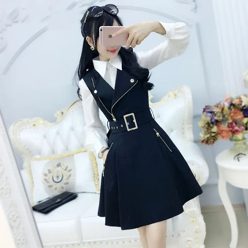 Black Zipper Slim British Vest Skirt Female Student 2024 Summer And Autumn British Temperament Dress