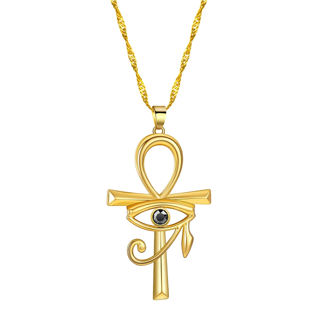 Cxwind Egyptian The Eye Of Horus Ankh Cross Pendant Necklaces For Women Men Key of Life Chain Necklace Jewelry Gift