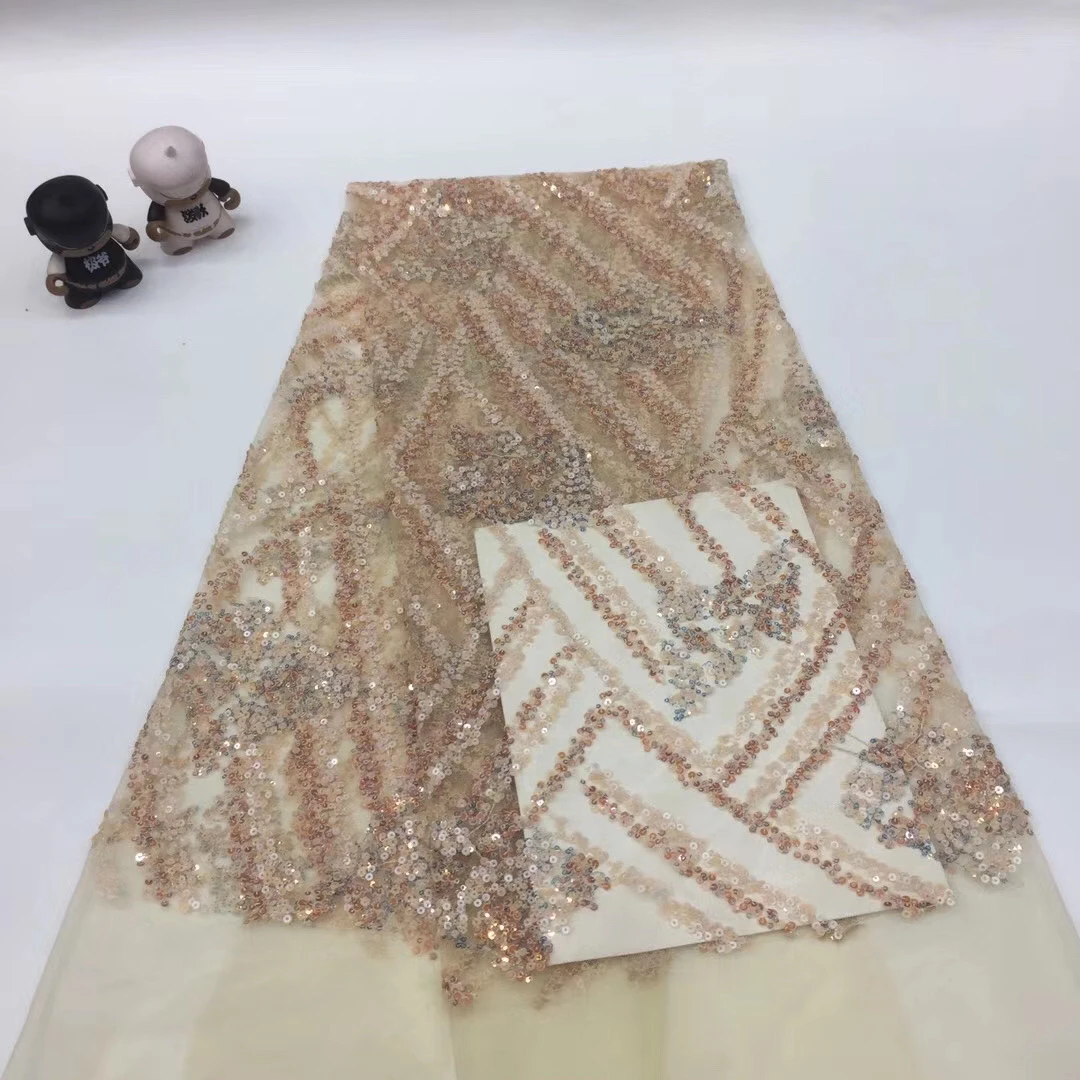 

African mesh lace fabric high quality sequin Nigeria wedding lace fabric 5 yards French tulle lace fabric XX37181