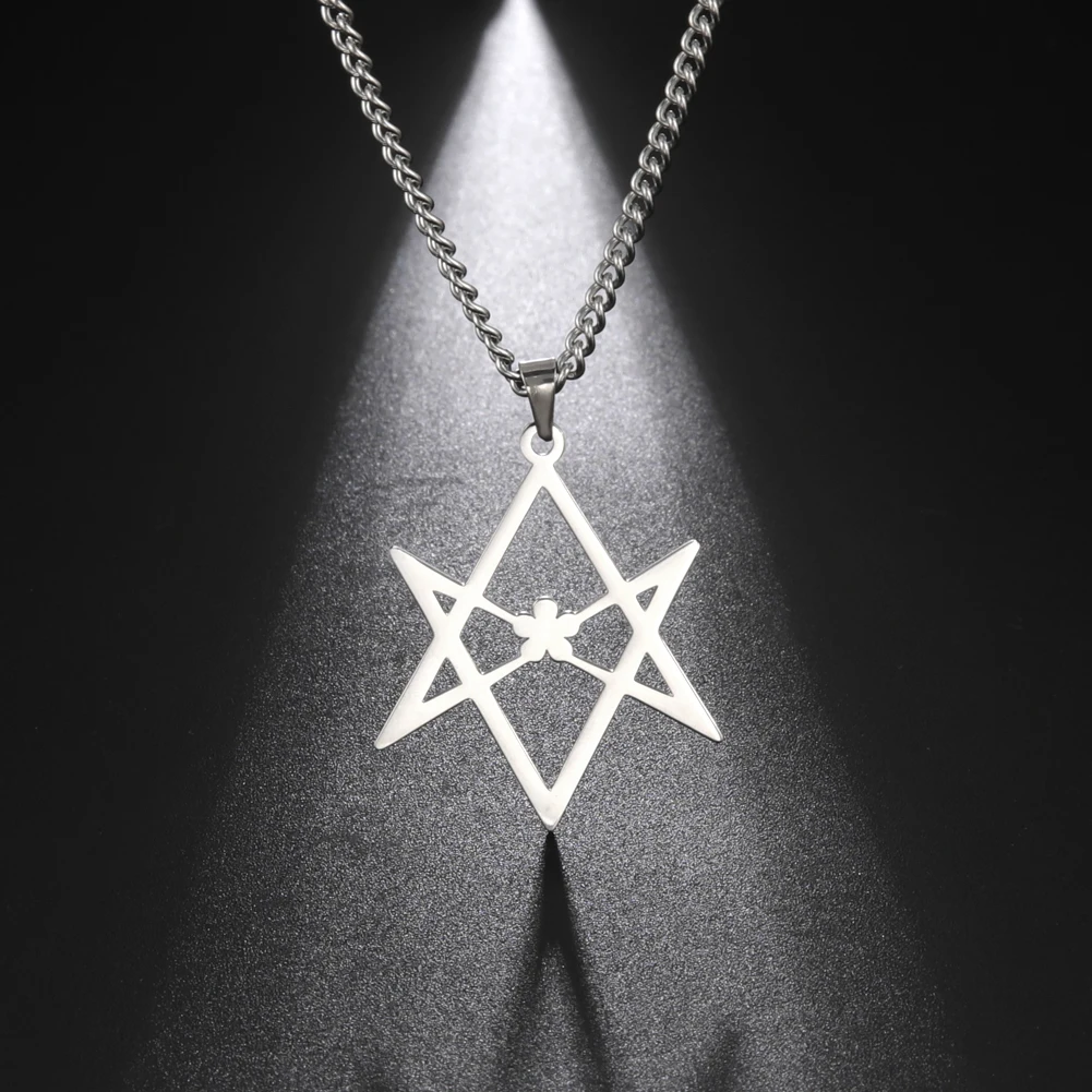 My Shape Vintage Stainless Steel Men Women Necklaces Thelema Unicursal Hexagram Symbol Pendant Necklace Talisman Amulet Jewelry