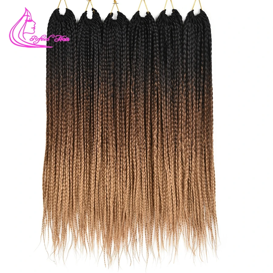 Box Braid Crotchet Braids 24Inch Ombre Brown Blonde Synthetic Braiding Hair Extensions 22Roots Hand made Braided Hair for Woman