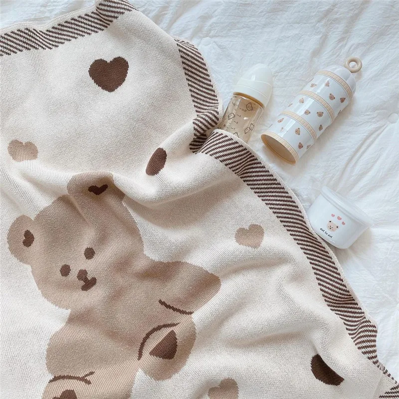 Gebreide Deken Inbakeren Dekens Voor Pasgeboren Baby 'S Accessoires Beer Kinderen Winter Warm Bed Cover Beddengoed Manta Bebe