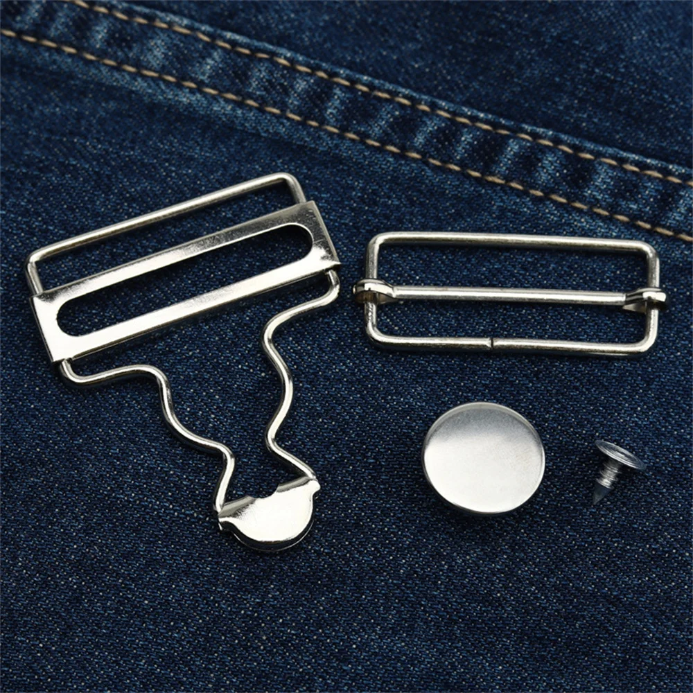 1 Set Suspenders Gourd Buckle Metal Buttons Retro Vintage Jean Pants Button Hook Buckles Bib Pants Adjustment Tool