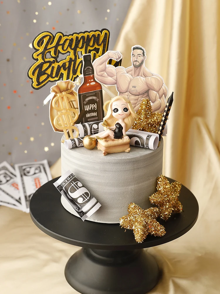 Black Golden Royal Style Sex Lady Cool Man Happy Birthday Cake Topper for Party Decoration Baking Supplies Love Gifts image 2