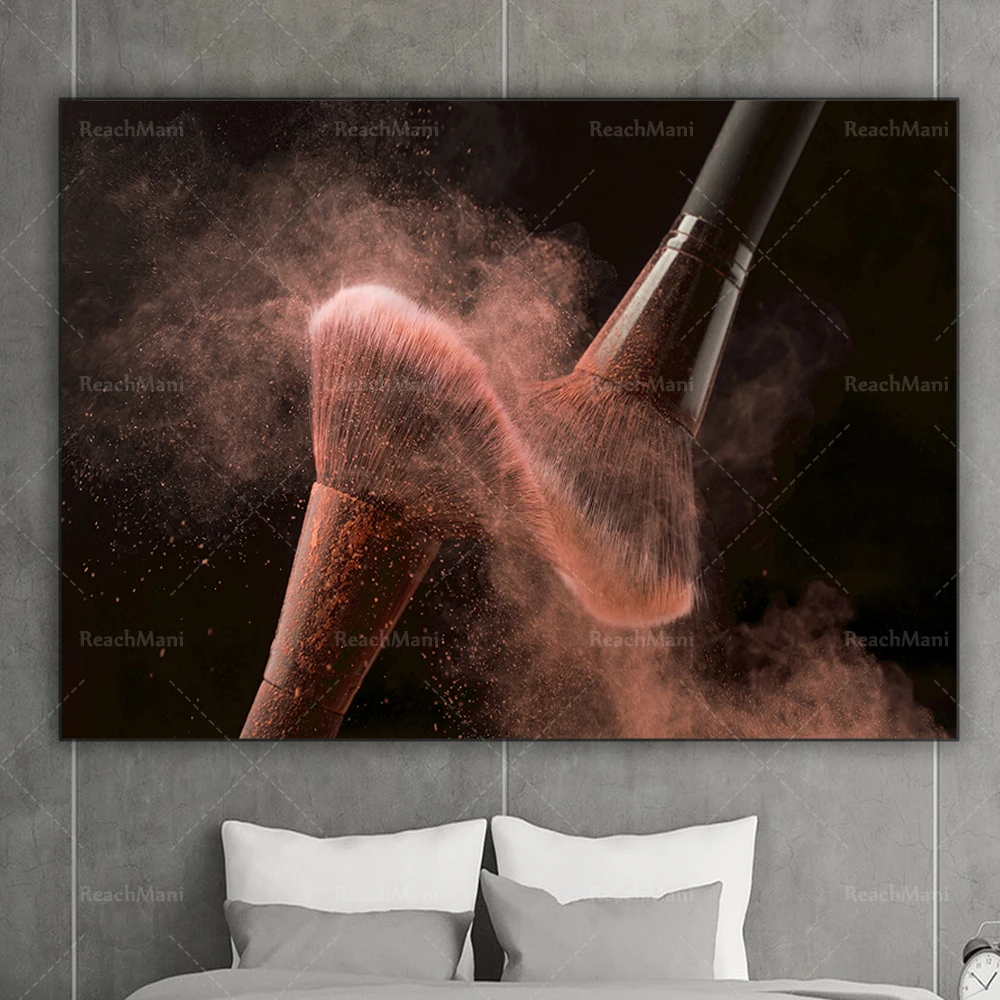 Makeup brush wall decoration, makeup canvas, brush poster, unique gift for makeup artist, wall decoration for beauty salon
