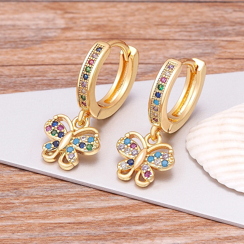New Design Hot Sale Fashion Jewelry Premium Luxury Crystal Butterfly Earrings Lucky Zircon Gold Color Fine Wedding Party Gift