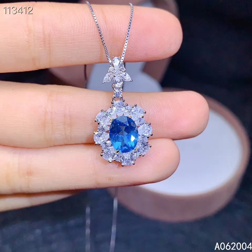 

KJJEAXCMY Fine Jewelry 925 Sterling Silver inlaid Natural blue topaz Female Miss Girl Woman Pendant Necklace fashion