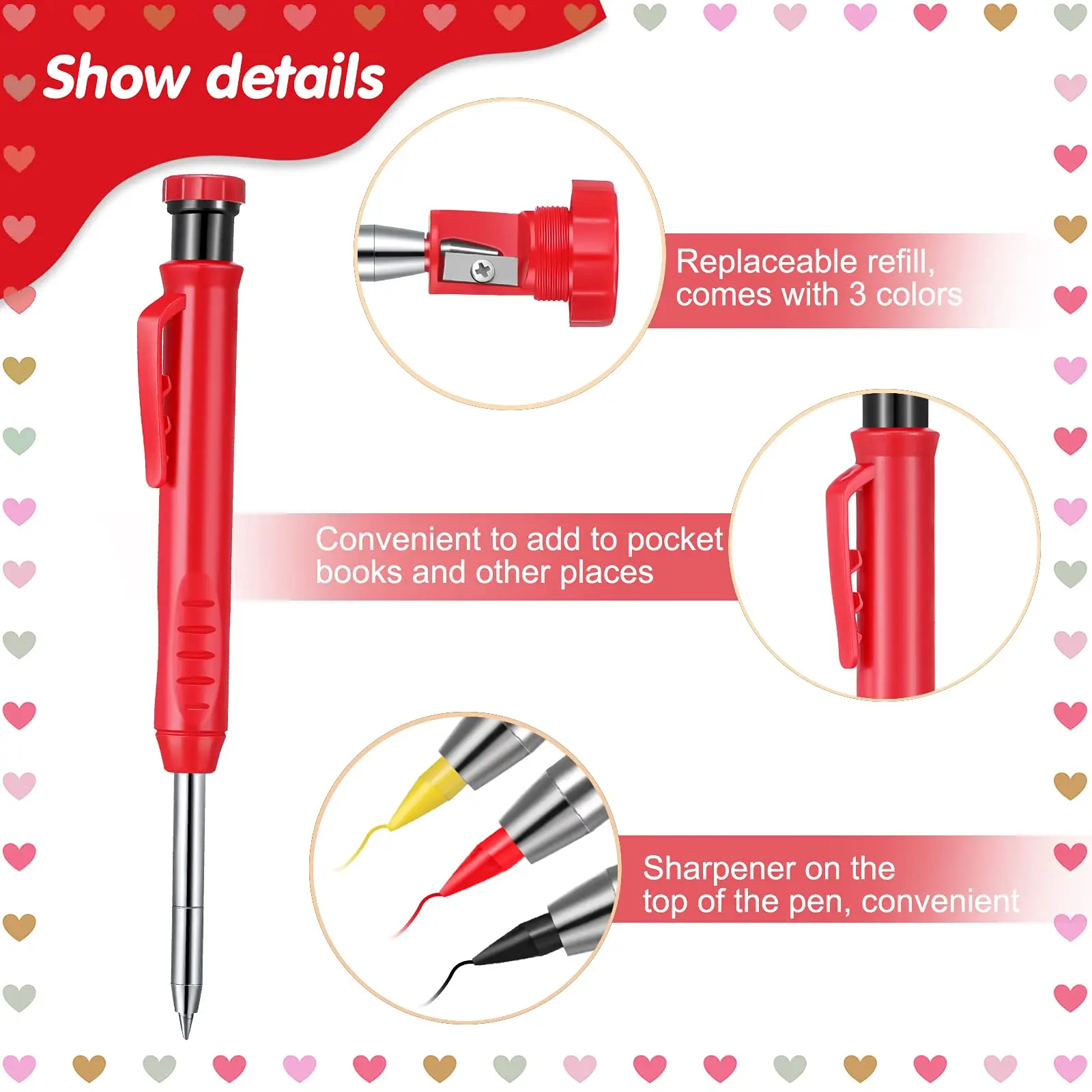 Solid Carpenter Pencil Built-in Sharpener Deep Hole Mechanical Pencil Marker Marking Tool 6 Refill Leads Woodworking Tools Set A
