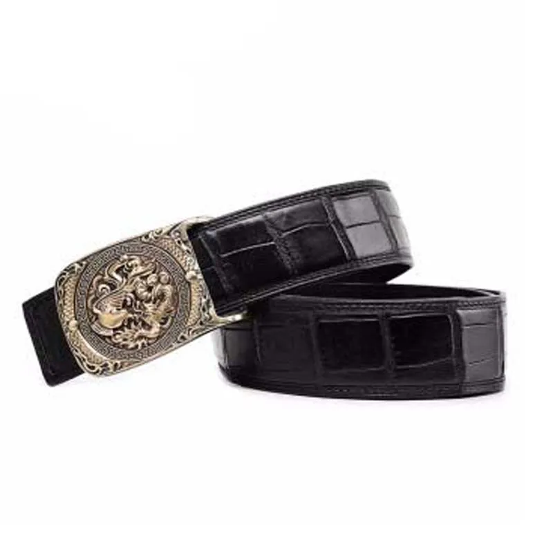 VVBrown  male  crocodile belt  brass  longfeng  Smooth buckle  belts for male  business  Plate buckles  Men belt crocodile skin