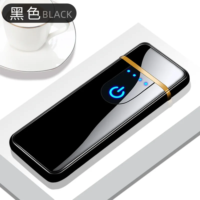 New Windproof Fingerprint Touch USB Lighter Electronic Charging Lighter Ultra-Thin Double-Sided Electric Heating Wire Torch