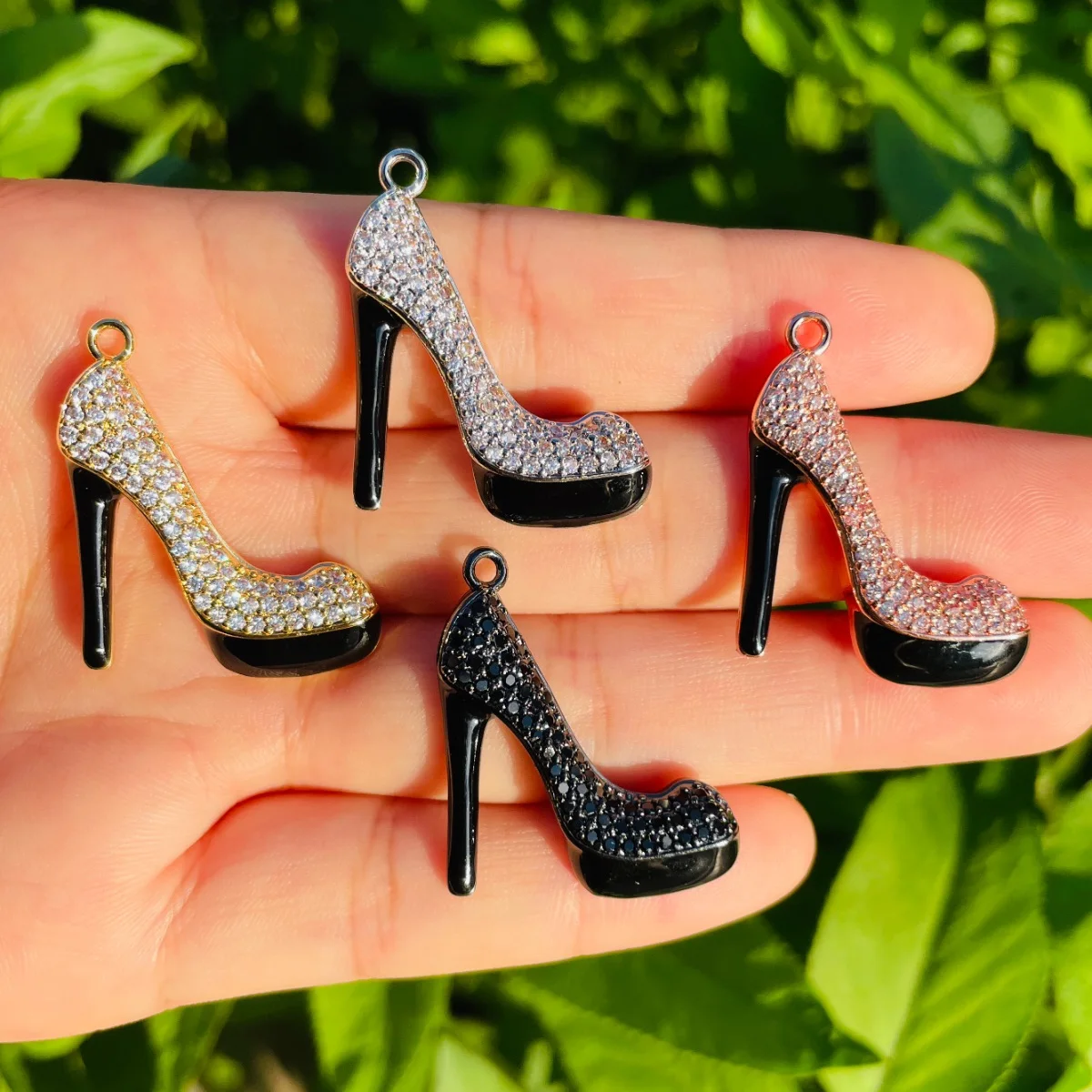 5pcs Black Bottom High Heel Shoes Charms for Women Bracelet Girl Necklace Making Zirconia Pave Pendants Jewelry Accessory Supply