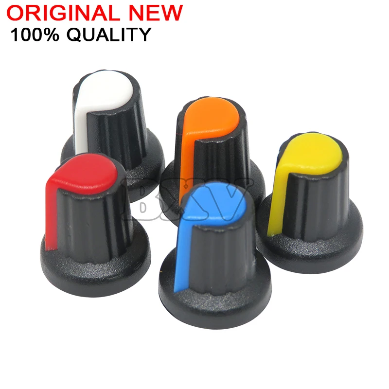 30pcs/lot Potentiometer Knobs 15X17mm 6mm WH148 Potentiometer B10K Color Knob Cap Yellow Orange Blue White Red 5value*6PCS=30PCS