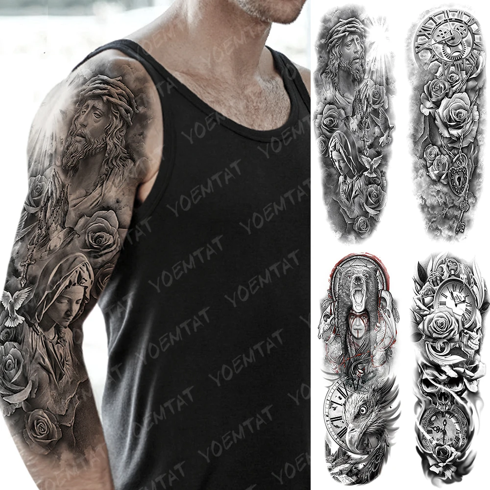 Autocollant de tatouage temporaire Rose pour hommes et femmes, faux tatouage,  manches, ange, prière, colombe, imperméable, Art corporel, paix / Tattoo et  body art, image size:1000x1000