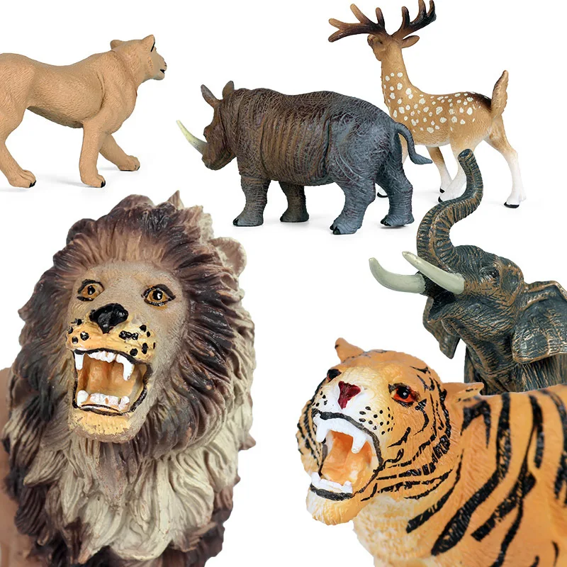 Hollow Plastic Wild Animal Toy Elephant Lion Tiger Rhino Deer Cheetah Model PVC Animals Action Figures Toys Children's Gifts