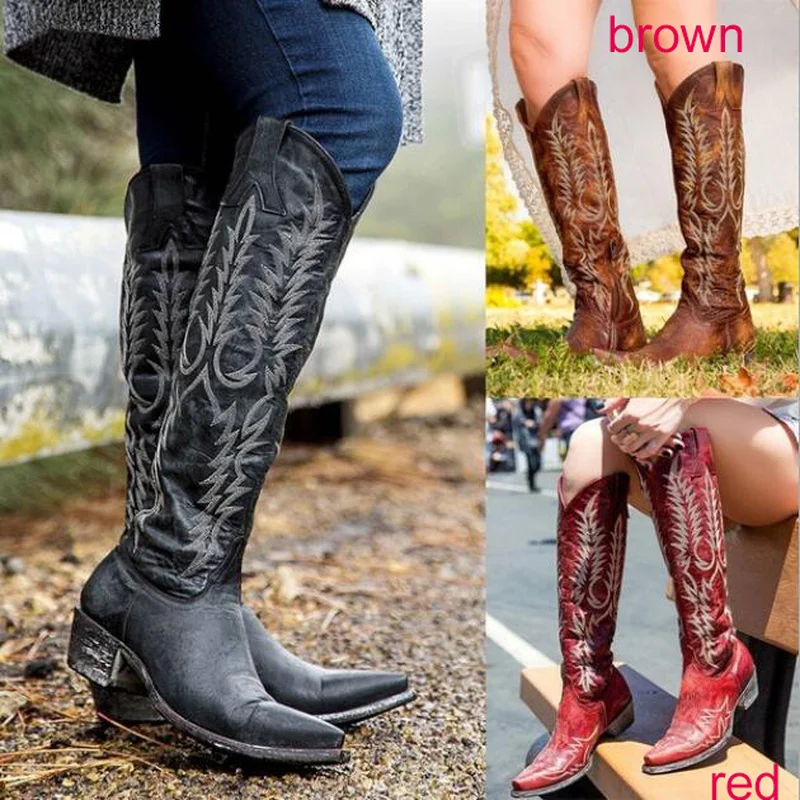 Damskie buty do kolan średnie buty na obcasie okrągłe Toe buty etyczne kobieta Chaussure Zapatos Mujer Gladiator Vintage PU Girl Booties89