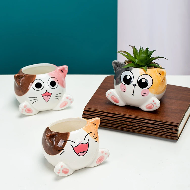 Cute Cat Doniczka Art Wazon Ceramiczne Sadzarka Ozdoby Wystrój Domu Dekoracje Ogrodowe Bonsai Soczysta Doniczka Doniczkowa