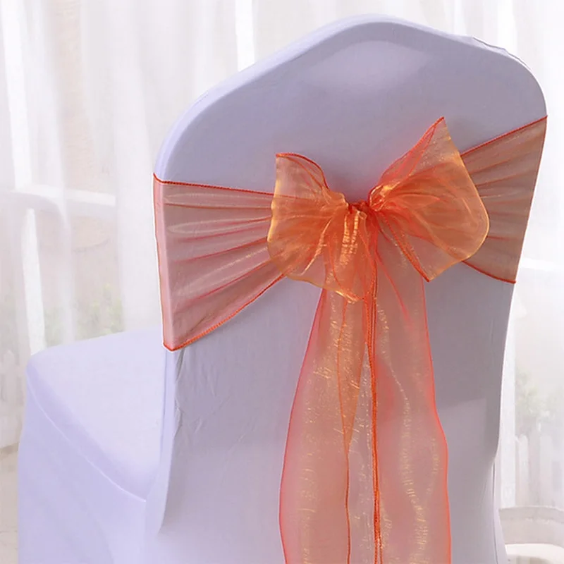 Faja de Organza de alta calidad para silla de boda, corbatas con nudo para decoración, lazos para banquete y boda, 50/100 piezas