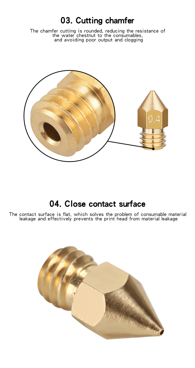 MK8 Brass Nozzle 0.1MM 0.2MM 0.3MM 0.4MM 0.5MM 0.6MM 0.8MM 1.0MM Extruder Print Head Nozzle Suitable For 1.75MM 3.0MM 3D Printer