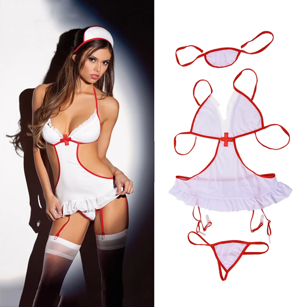 1 Set costumi erotici caldi da donna giochi di ruolo uniforme da infermiera biancheria intima erotica Sexy (esclusi i calzini)