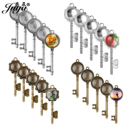 40pcs/set Alloy Key Pendant Base Glass Cabochon Cameo Set For Necklaces Keychains Findings Crafts DIY Jewelry Making Wholesales