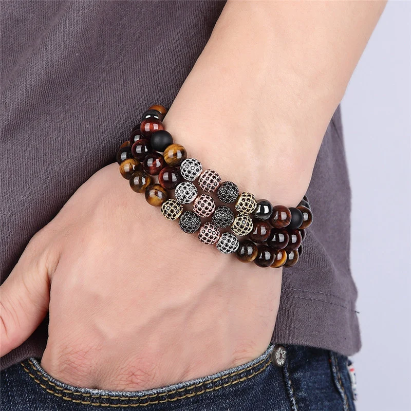 2020 Fashion Tiger Eye Hematite Black Obsidian Beads bracelet 8mm Natural stone Bracelet Men\'s Bracelet Women Bracelet Pulseira