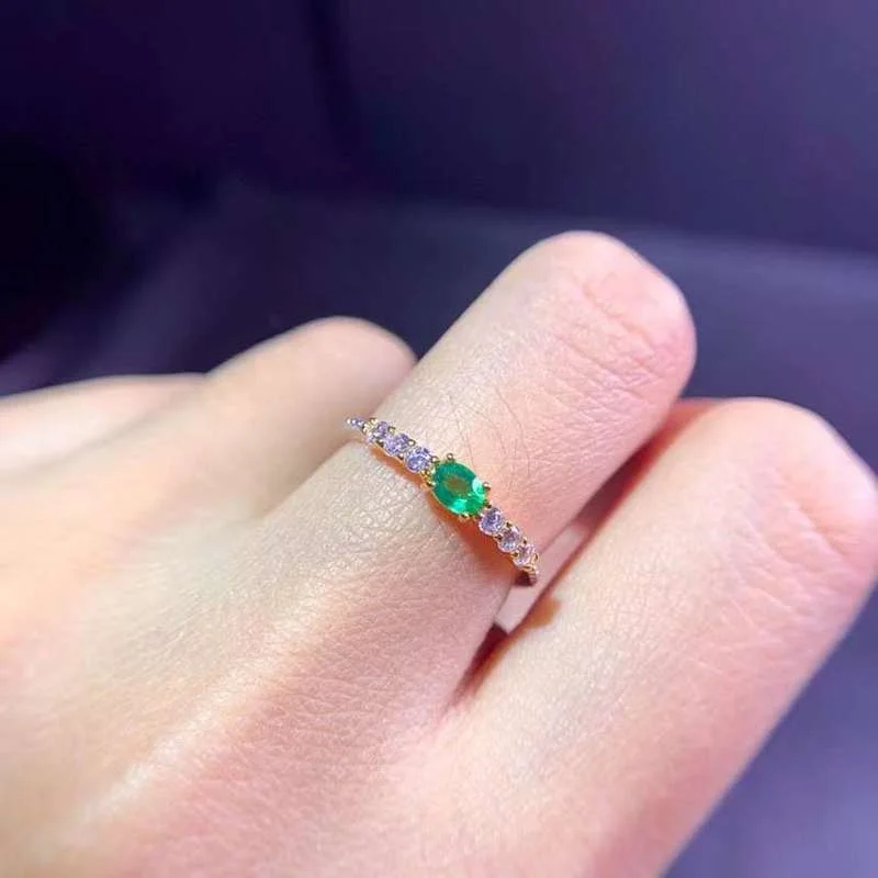 New Fashion Natural Emerald Ring 3 Mm *4 Mm Genuine Emerald Silver Ring Sterling Silver Emerald Engagement Ring for Woman