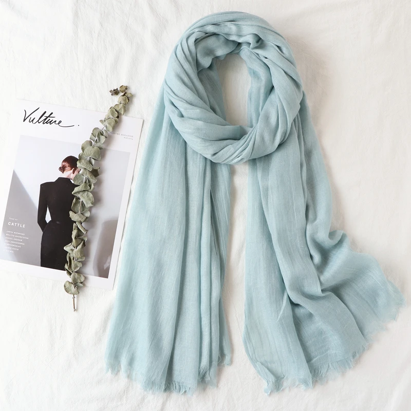 105*190cm One Piece Women Oversize Solid Plain Scarf Shawls Head Wraps Viscose Cashmere Muslim Frayed Hijabs Pashmina