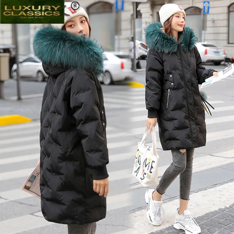 

Raccoon Fashion High Quality Fur Collar Women's Down Jackets Coat Female Hooded Parkas Jacket Casaco Feminino Inverno 172