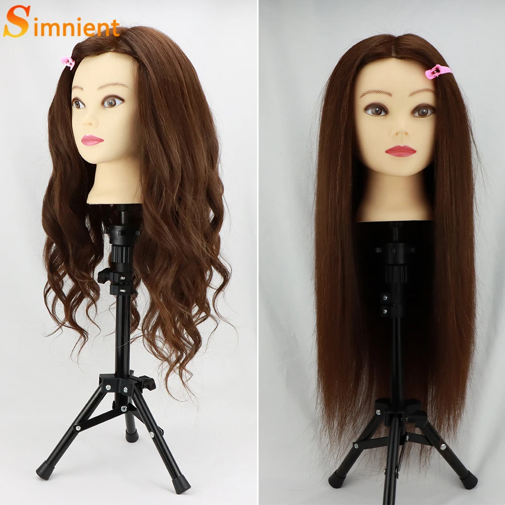 Mannequin Training Head With Adjustable Tripod For Hairstyles 85% Human Hair Training Doll Head For Braiding Hairdressing Head