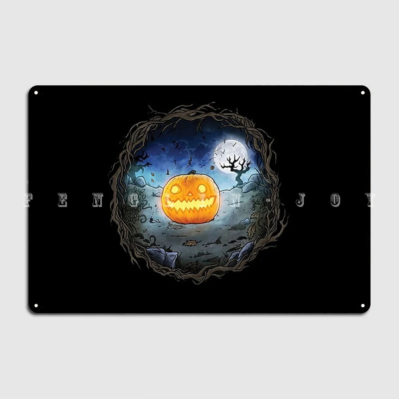 Halloween Jack O Lantern Wreath Metal Sign Club Home Party Vintage Wall Decor Tin Sign Poster