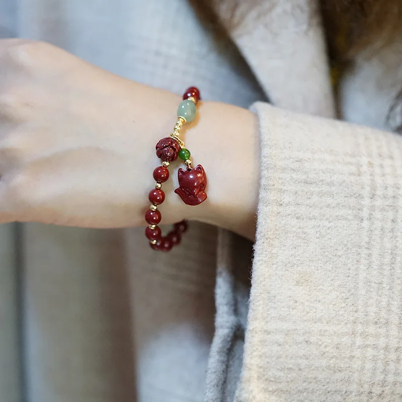 

Pixiu elephant Round Fengshui Charm Natural Freshwater Pearls Wine Red Cinnabar Beaded Women Bracelets Fine Jewelry YBR216