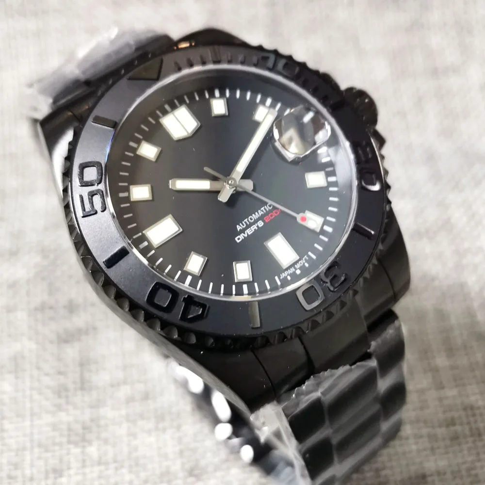 

40mm Tandorio Black Dial 200M Waterproof Sapphire Glass PVD Luminous Ceramic Bezel NH35 PT5000 Automatic Movement Men Dive Watch