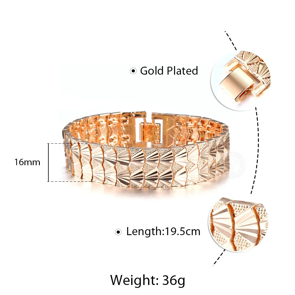 585 Rose Gold Color Big Wide Bracelet Bangle for Women Fan Patterned Chain Fashion 16mm Hand Jewelry Gifts Dropshipping LCB32