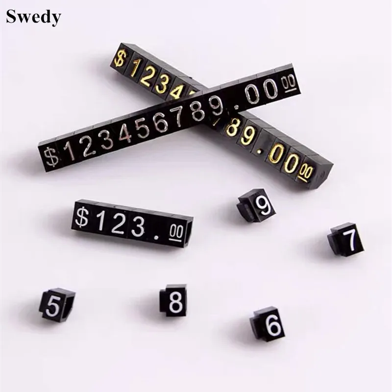 10 Sets 4x6mm Plastic Cubes Price Display Tags Adjustable Euro Dollar Jewelry Price Tags Number Stand Frame Label Shop