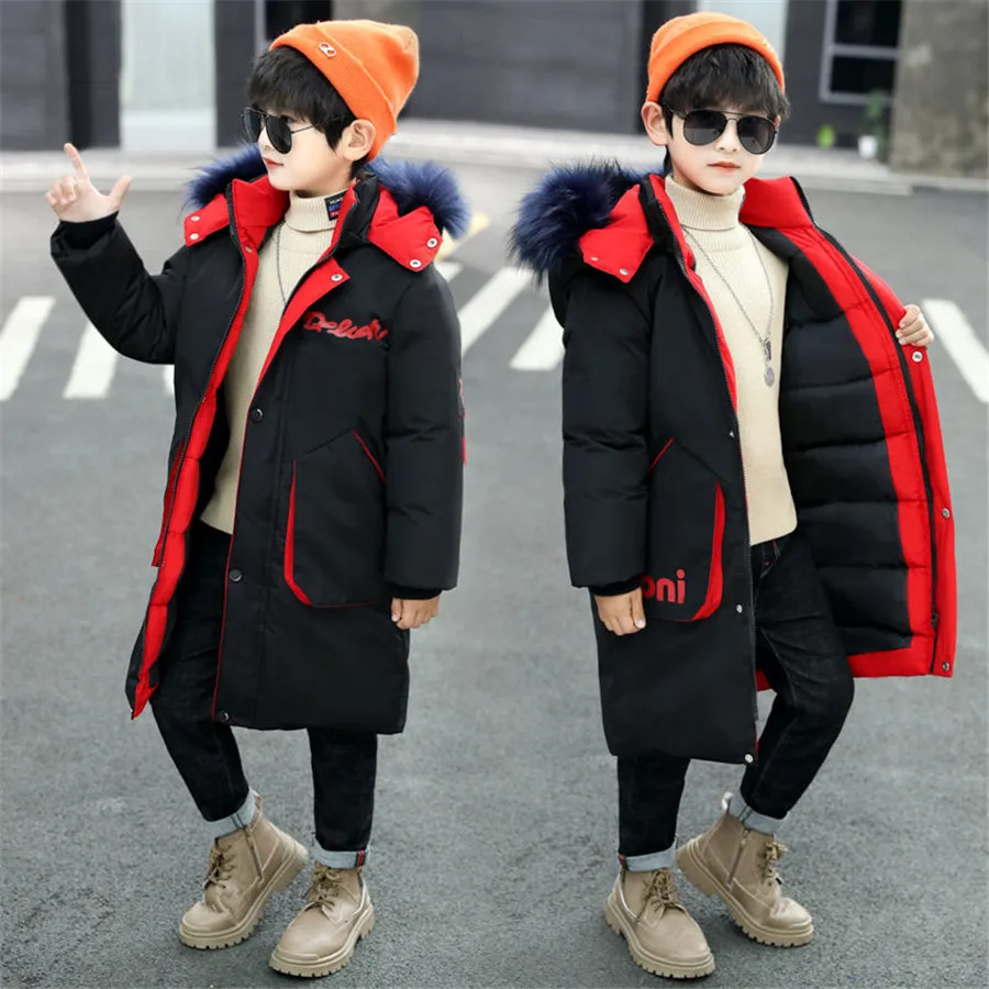 NEW Children warm Thicken clothing Boy clothes Winter Down Jackets 5-15 years Parka Hooded faux fur Coat Kids Teen Snow snowsuit