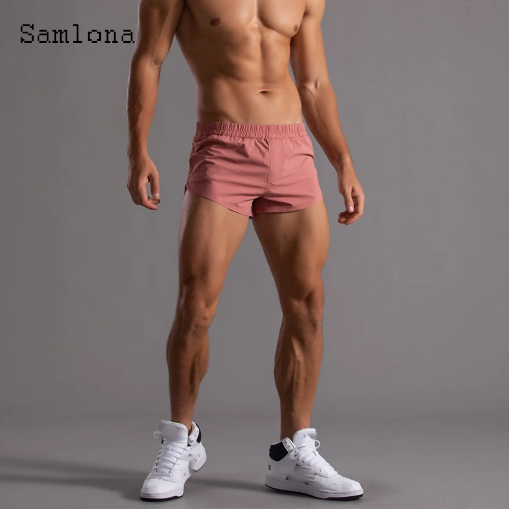 Samlona Plus Size Men\'s Fashion Leisure Shorts Sexy Elastic Waist Short Pants 2022 Summer New Casual Beach Shorts Male Clothing