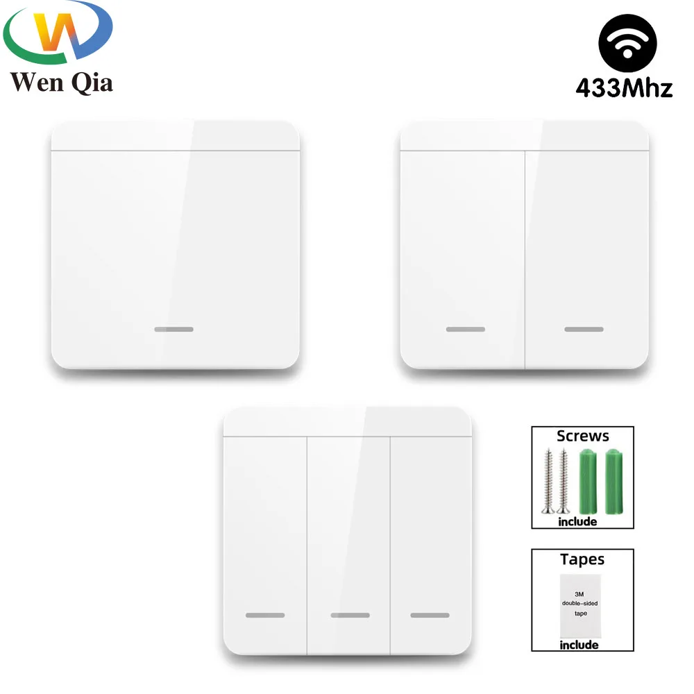 433 MHz Wireless Wall Switch Remote Control,86 Push Button Wall Panel,EV1527 Learning Code,for Smart Home Rf Light Controler ASK