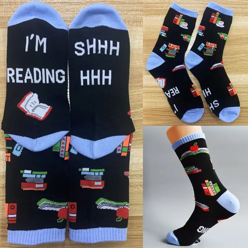 Unisex Lustige Sagen Neuheit Crew Socken Shhh ICH Bin Lesen Bücher Mitte Rohr Strumpfwaren M2EA