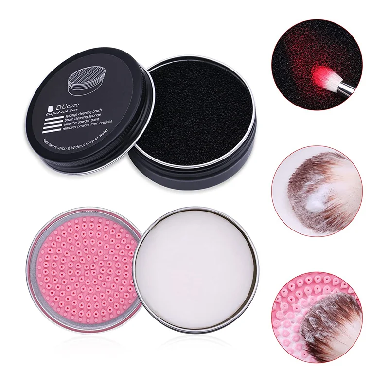 DUcare 2Pcs Makeup Brush Cleaner Sponge Powder Remover Soap Cleaning Washing Brush Silicone Pad Mat Box Make Up Cosmetic Tools